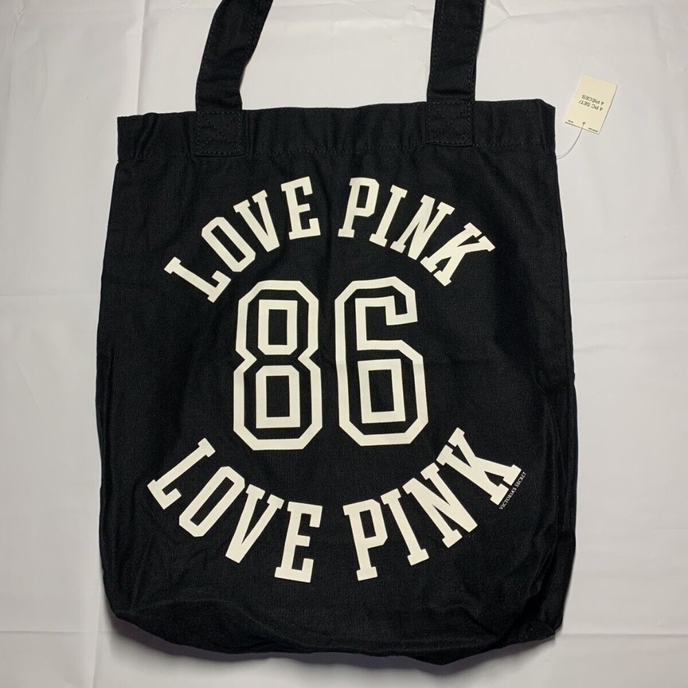 Victoria's Secret PINK Black White Varsity Lightweight Reusable Purse Tote Bag